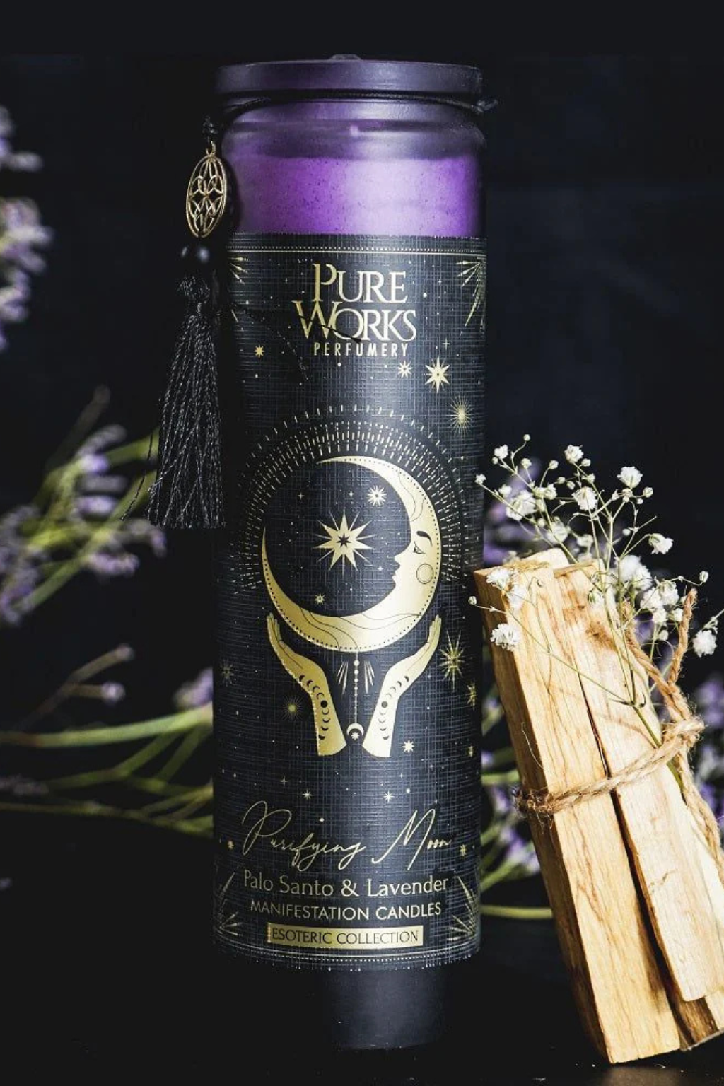 Sviečka na manifestáciu Purifying Moon v skle so strapcom