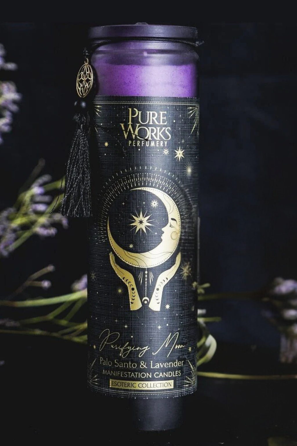 Sviečka na manifestáciu Purifying Moon v skle so strapcom