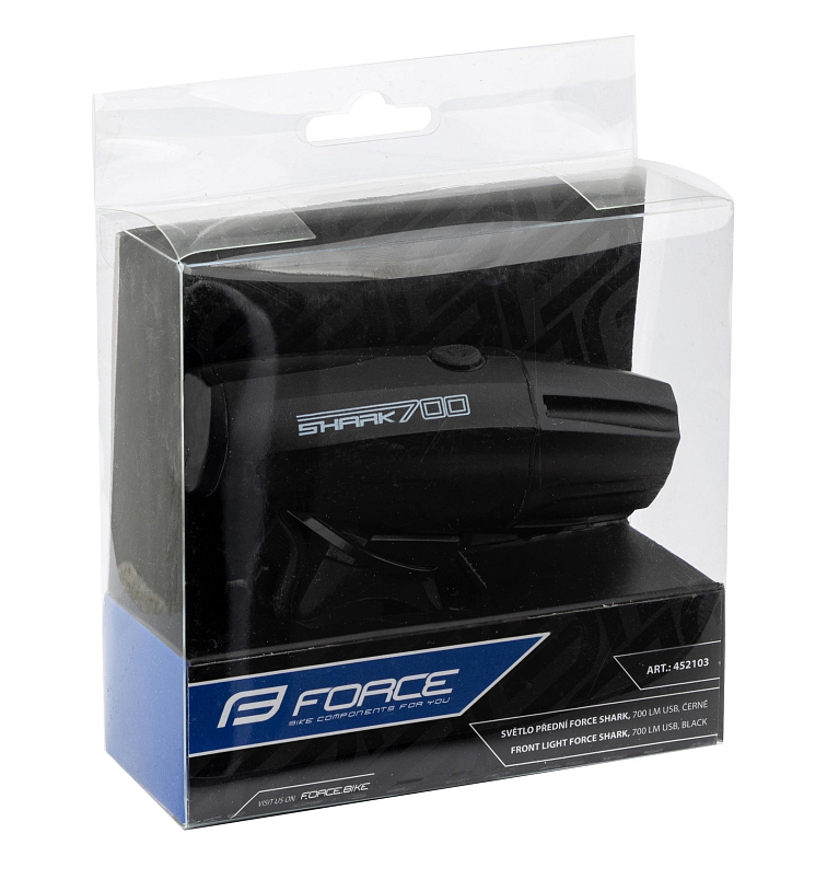 FORCE SHARK 700LM svetlo na bicykel, USB, čierne