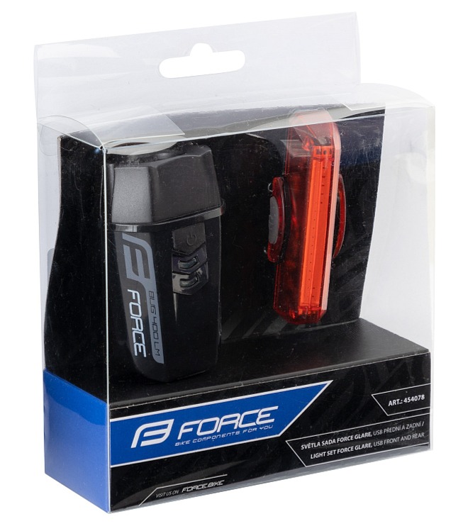 FORCE GLARE USB sada svetiel, predné + zadné
