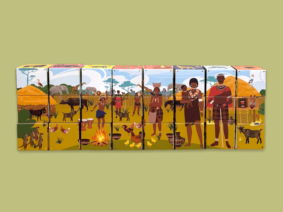 AFRICKÉ DOVÁDĚNÍ – sada 24 "bubínků" kostek Carton Cajon Cube