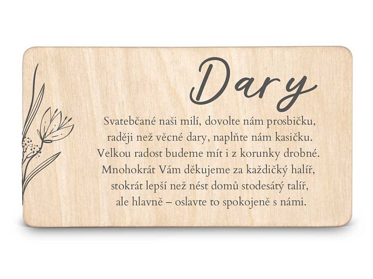 Dřevěná kartička DARY - SNĚŽENKA