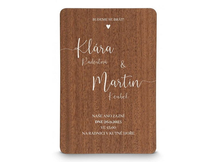 Dřevěné svatební oznámení LINE