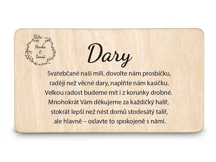 Dřevěná kartička DARY - BOHO STYLE