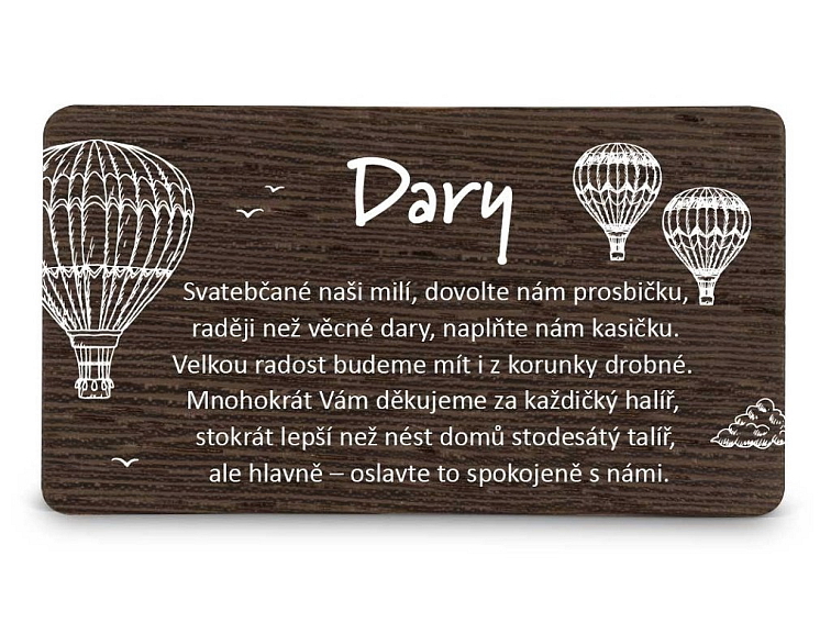 Dřevěná kartička DARY - BALÓNY