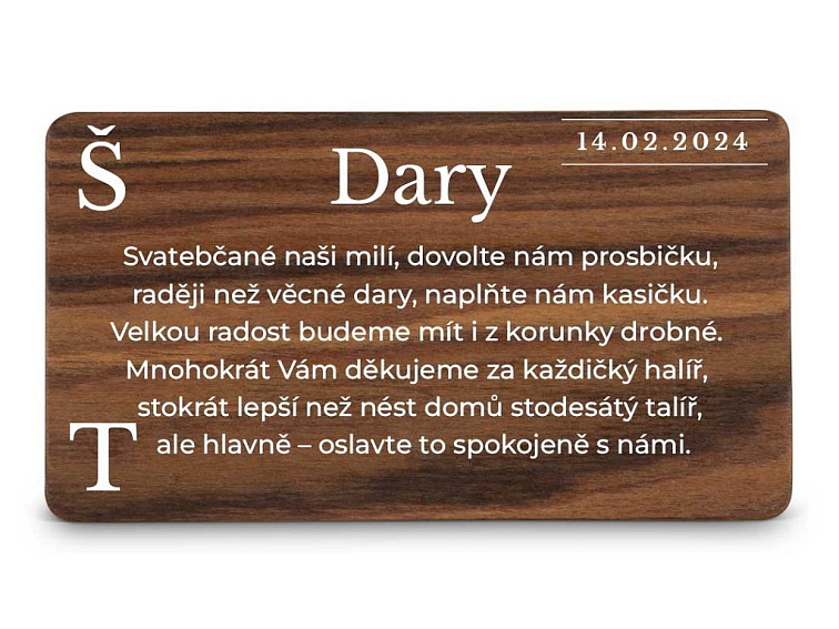 Dřevěná kartička DARY - MODERN