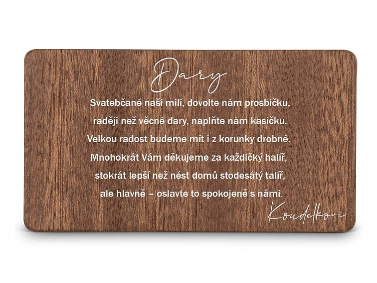 Dřevěná kartička DARY - VĚTVIČKA