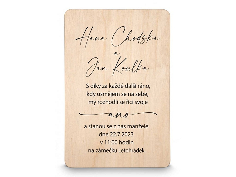Dřevěné svatební oznámení UNI