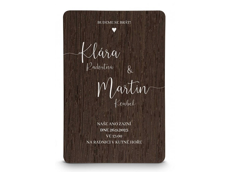 Dřevěné svatební oznámení LINE