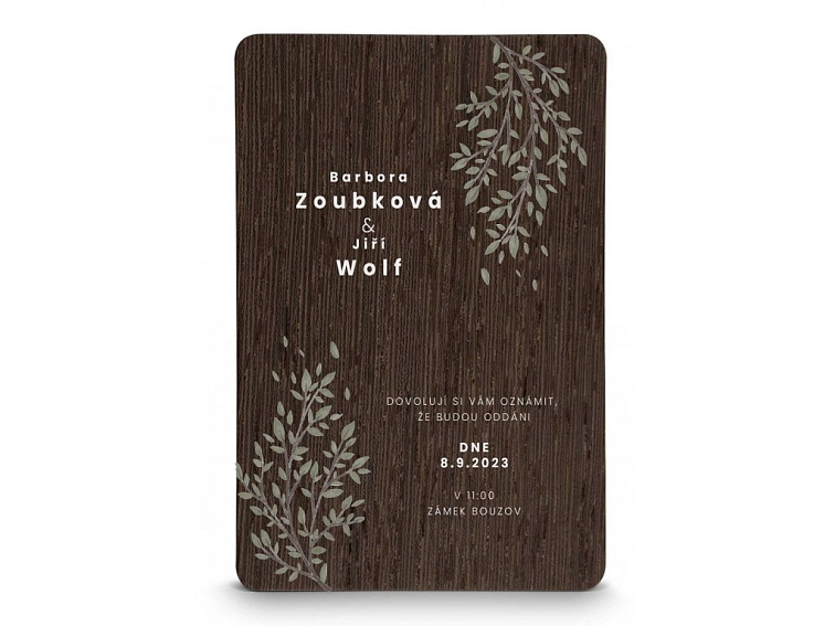 Dřevěné svatební oznámení PODZIM