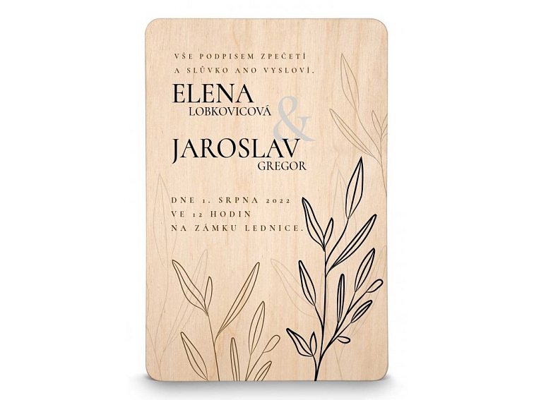 Dřevěné svatební oznámení LEAVES