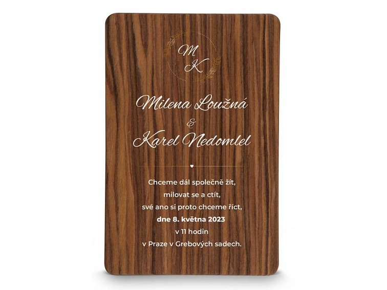 Dřevěné svatební oznámení MONOGRAM