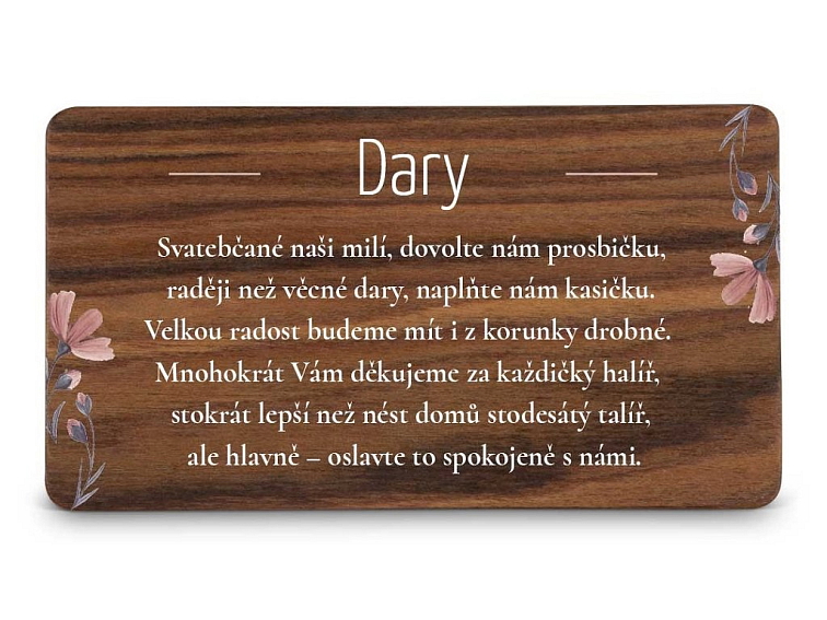 Dřevěná kartička DARY - FLORAL