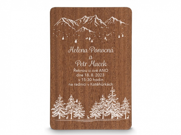 Dřevěné svatební oznámení HORY