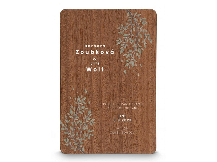 Dřevěné svatební oznámení PODZIM
