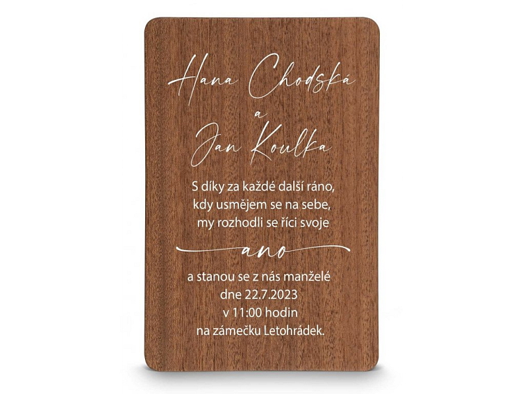 Dřevěné svatební oznámení UNI