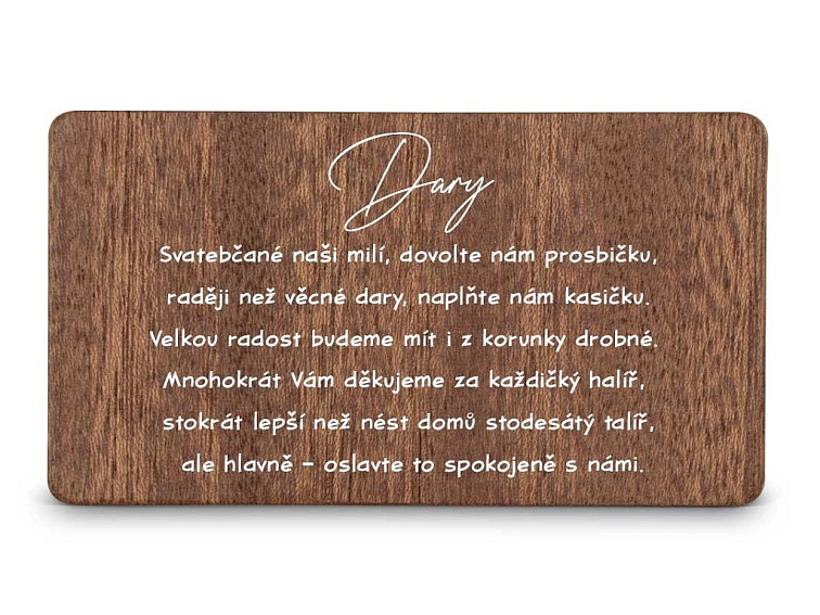 Dřevěná kartička DARY - TEXT