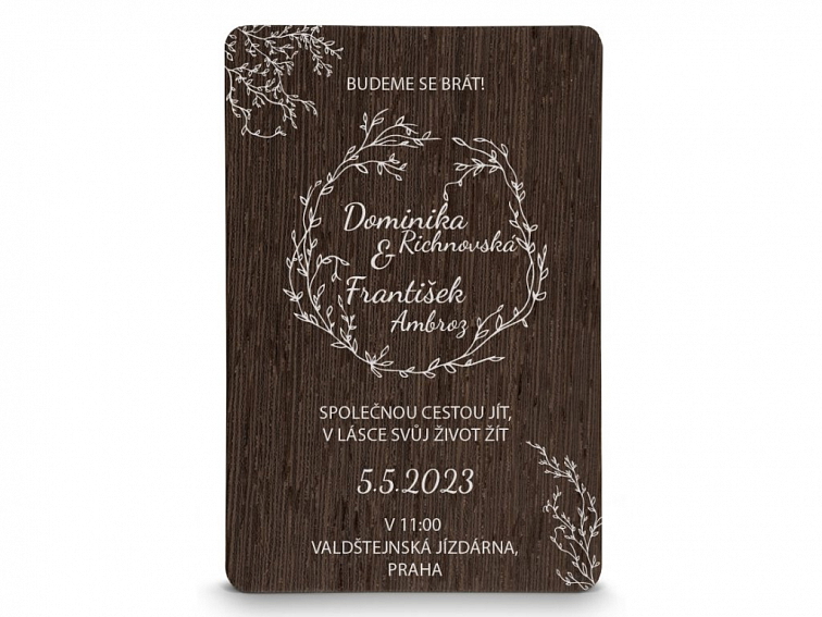 Dřevěné svatební oznámení BOHO STYLE