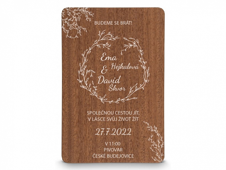 Dřevěné svatební oznámení BOHO STYLE