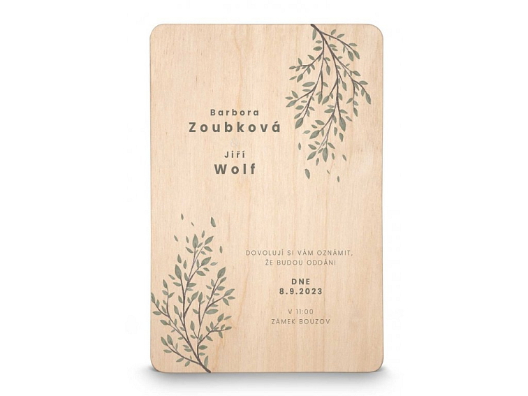 Dřevěné svatební oznámení PODZIM