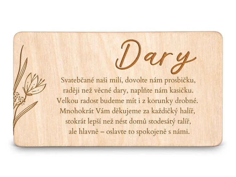 Dřevěná kartička DARY - SNĚŽENKA