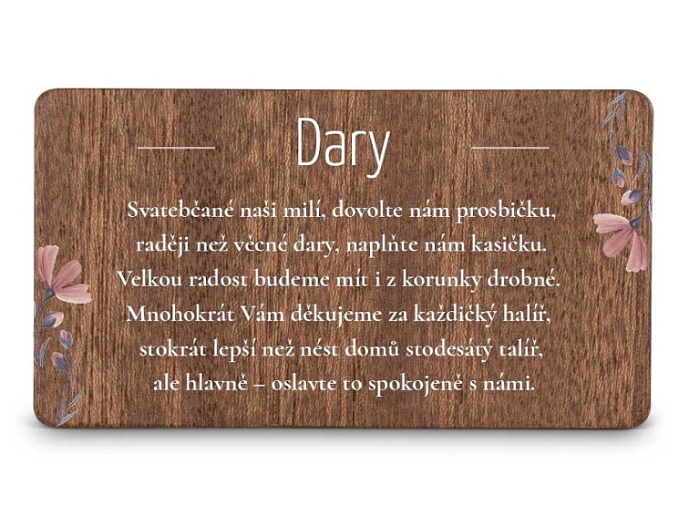 Dřevěná kartička DARY - FLORAL