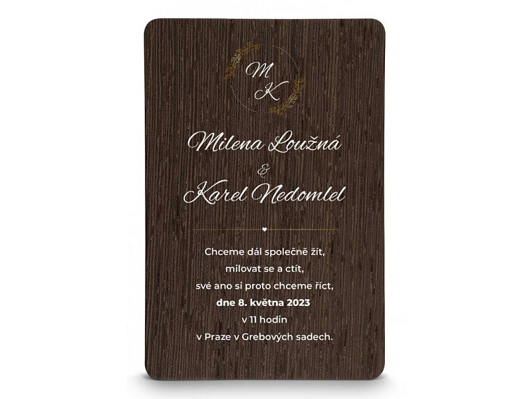 Dřevěné svatební oznámení MONOGRAM