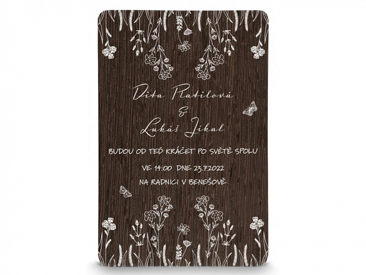 Dřevěné svatební oznámení LOUKA