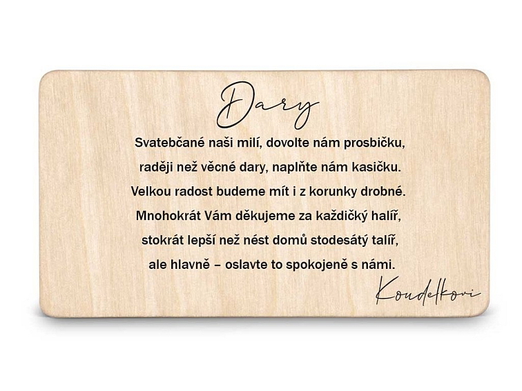 Dřevěná kartička DARY - VĚTVIČKA