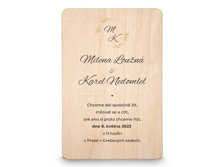 Dřevěné svatební oznámení MONOGRAM