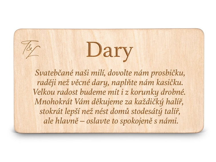 Dřevěná kartička DARY - EASY