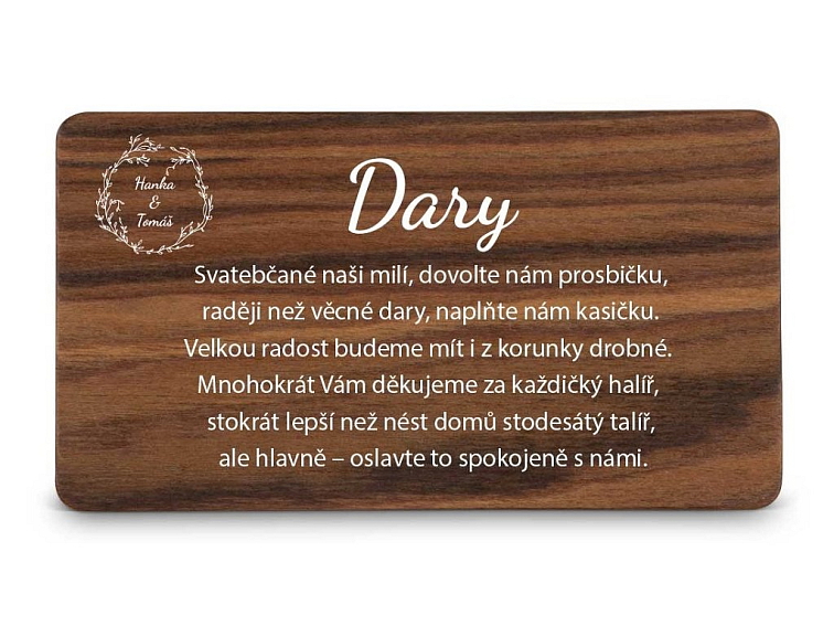 Dřevěná kartička DARY - BOHO STYLE
