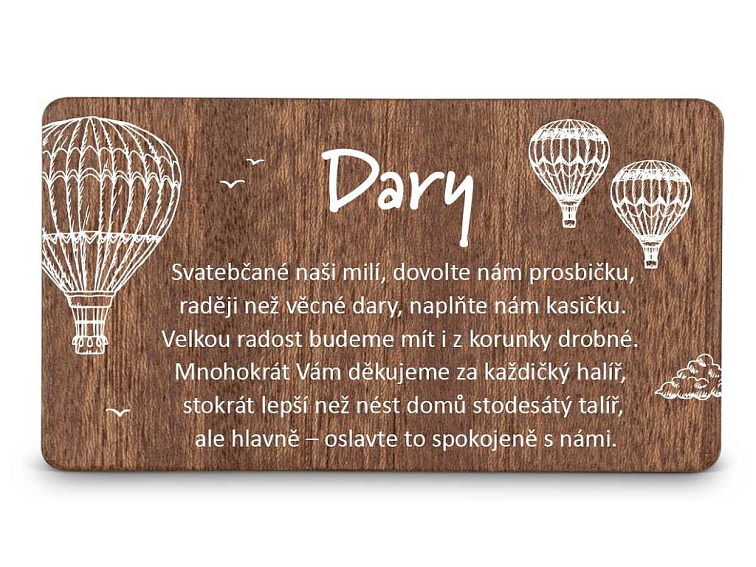 Dřevěná kartička DARY - BALÓNY