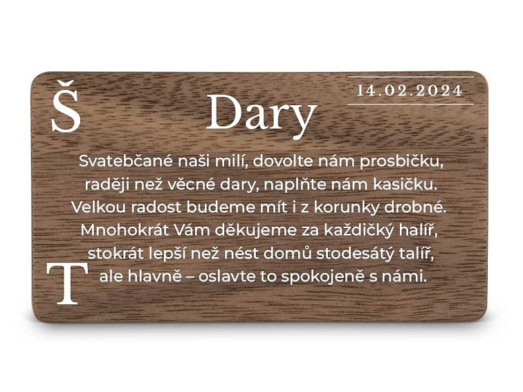 Dřevěná kartička DARY - MODERN