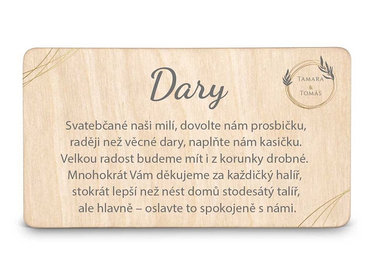 Dřevěná kartička DARY - CIRCLE