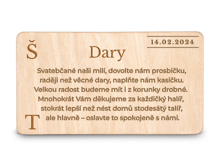 Dřevěná kartička DARY - MODERN