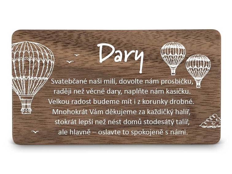Dřevěná kartička DARY - BALÓNY