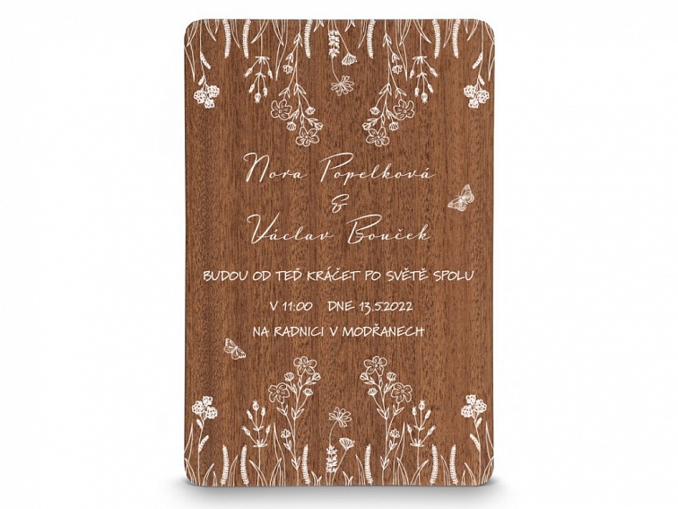 Dřevěné svatební oznámení LOUKA