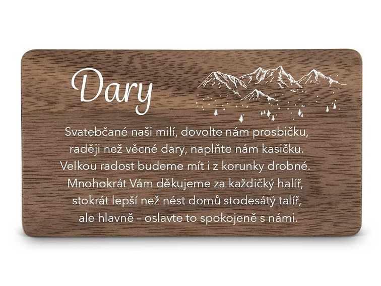 Dřevěná kartička DARY - HORY