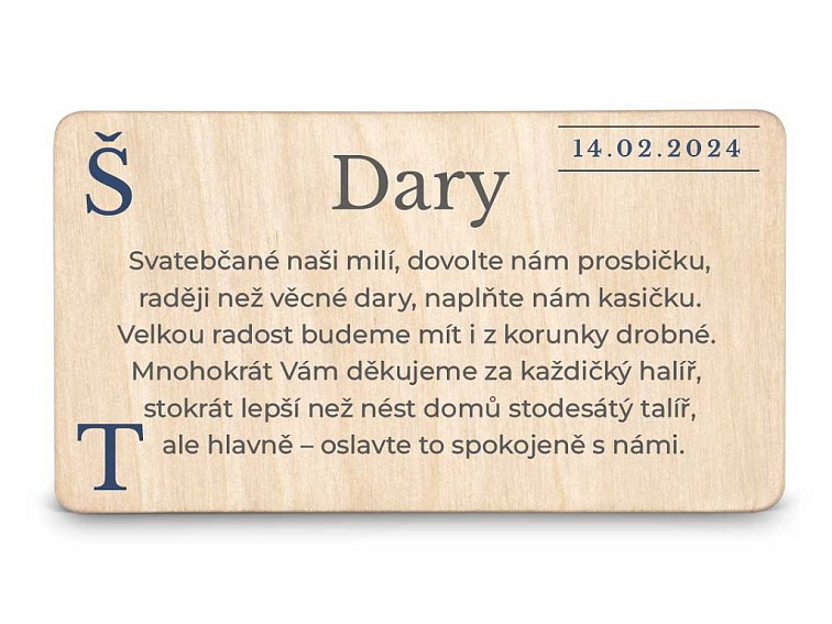 Dřevěná kartička DARY - MODERN
