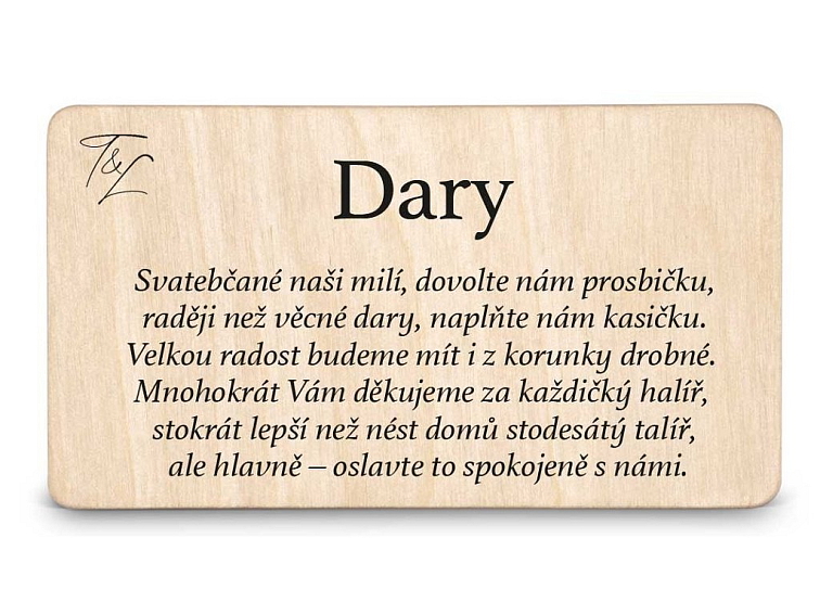 Dřevěná kartička DARY - EASY