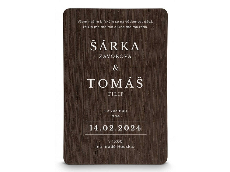 Dřevěné svatební oznámení MODERN