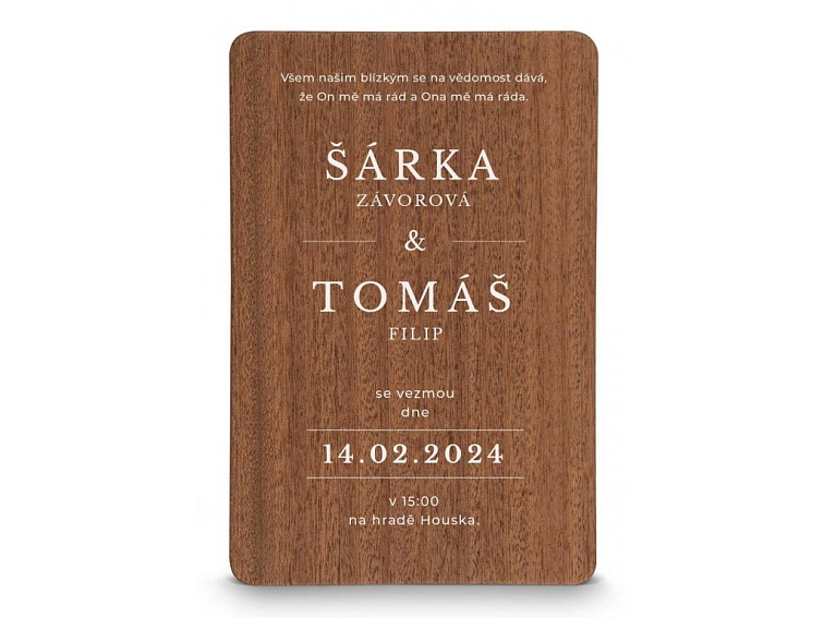 Dřevěné svatební oznámení MODERN