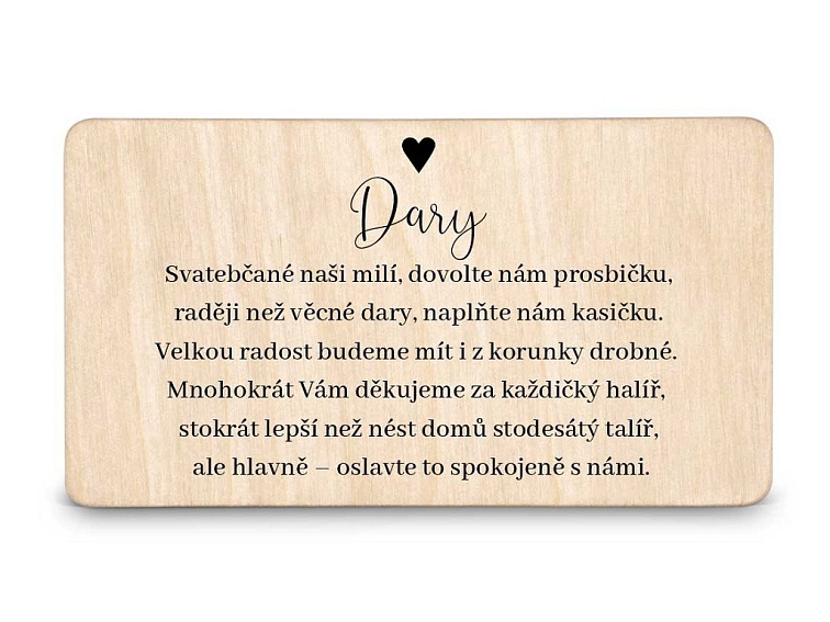 Dřevěná kartička DARY - LINE
