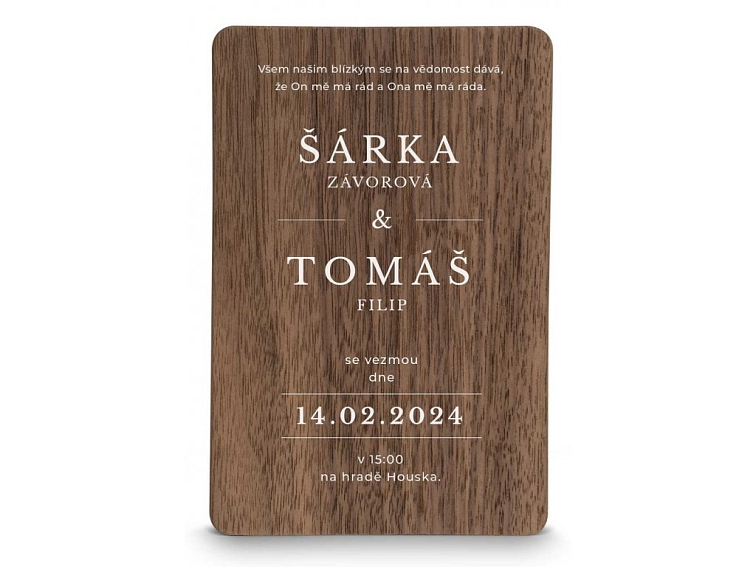 Dřevěné svatební oznámení MODERN