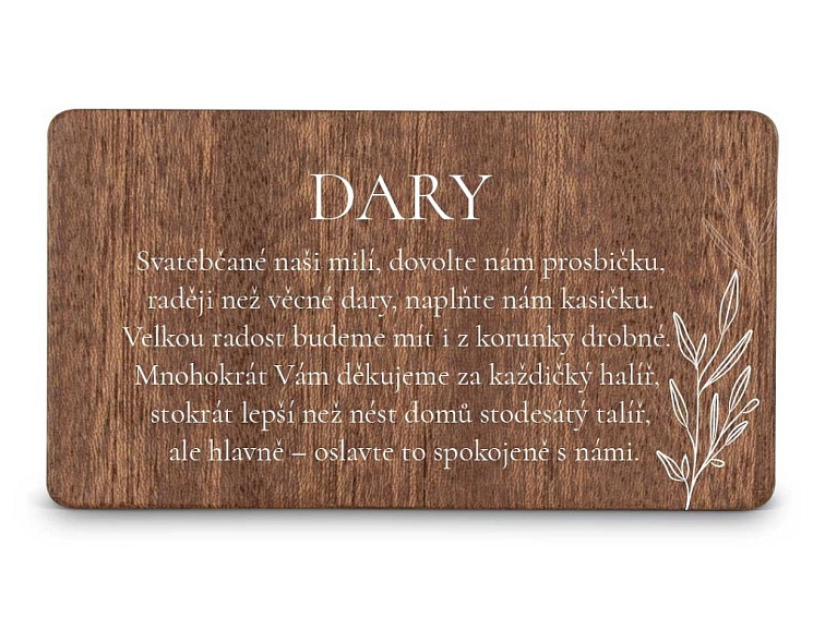 Dřevěná kartička DARY - LEAVES