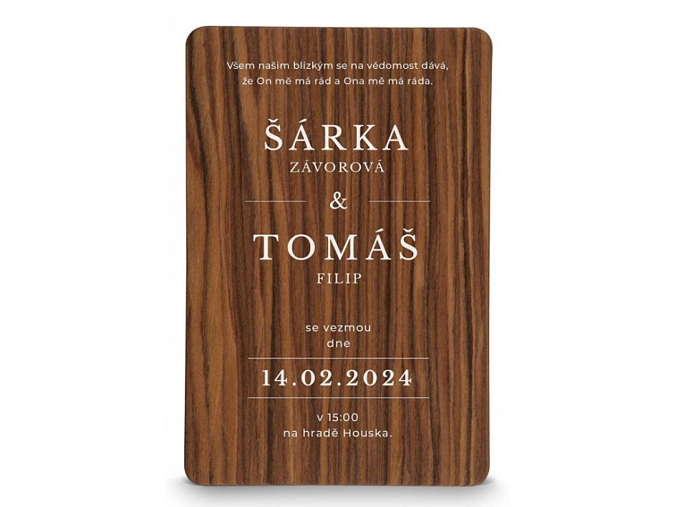 Dřevěné svatební oznámení MODERN