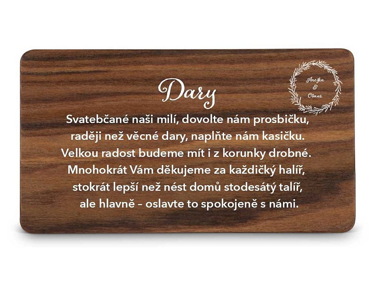 Dřevěná kartička DARY - MOTIV