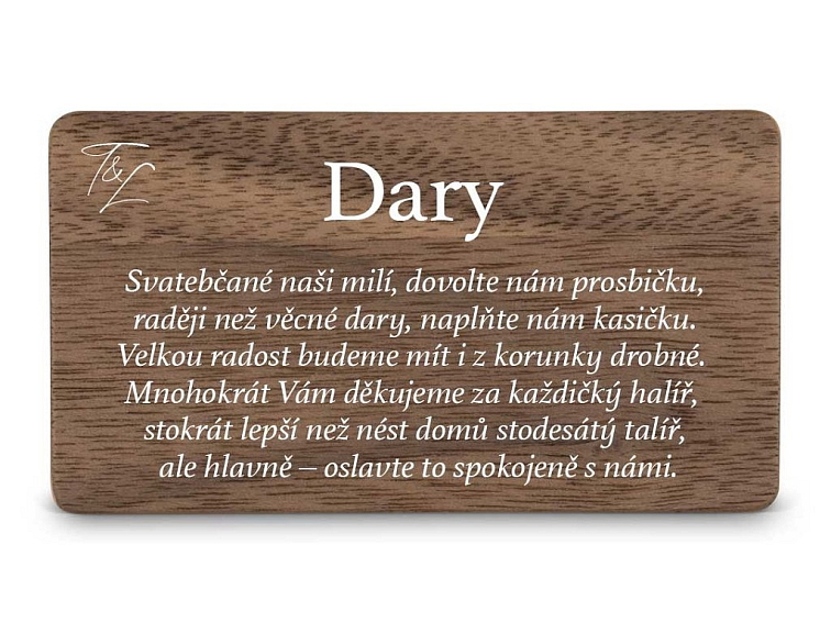Dřevěná kartička DARY - EASY
