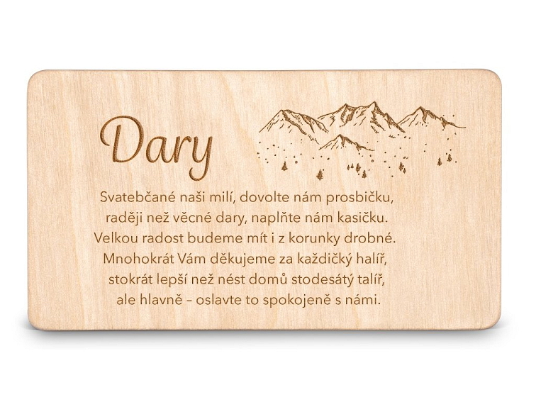 Dřevěná kartička DARY - HORY